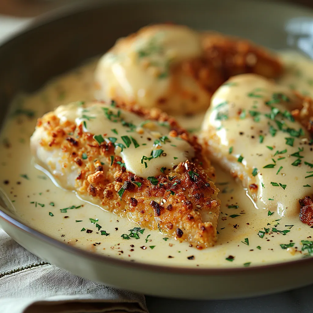 Easy Parmesan Crusted Chicken with Creamy Garlic Sauce Recipe