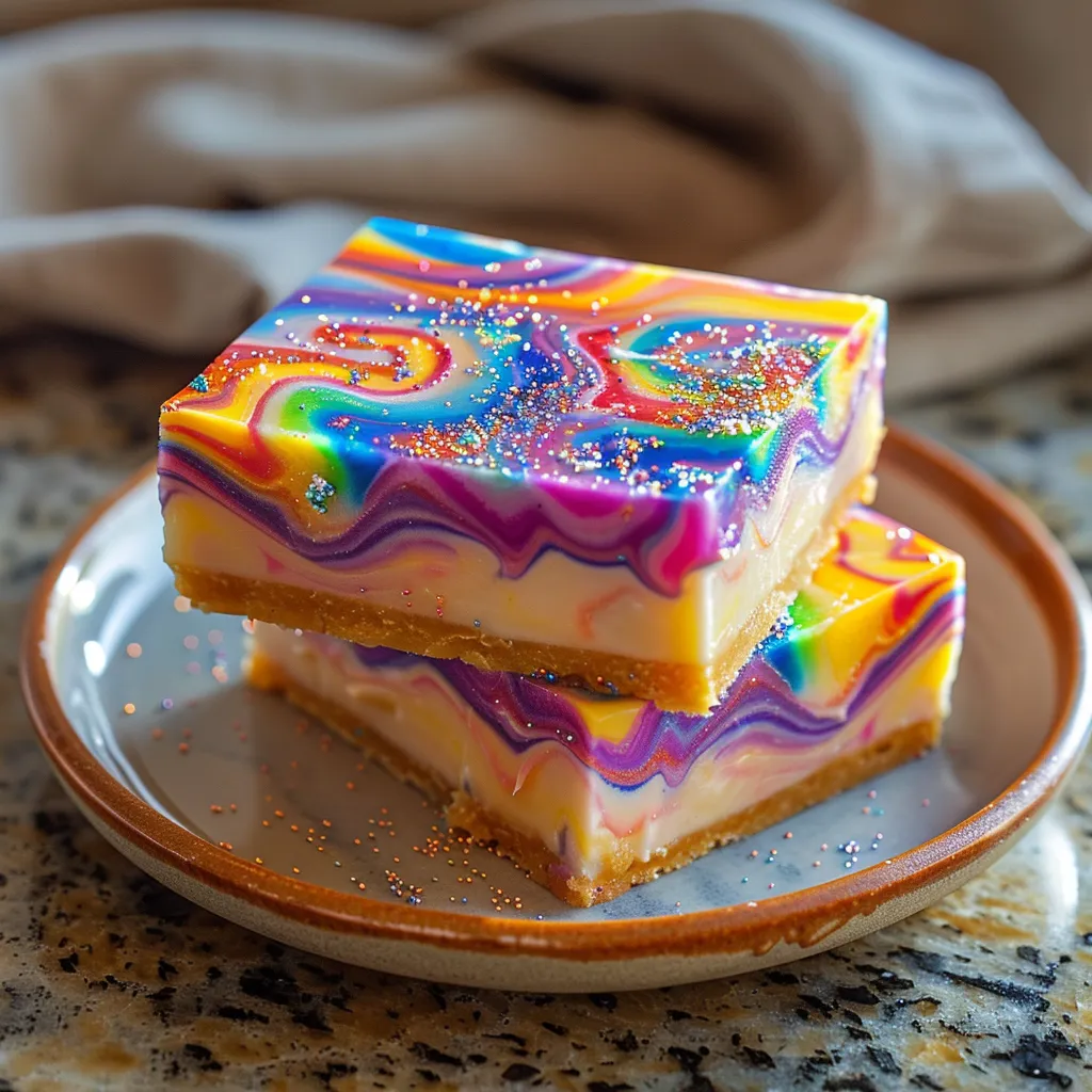 Easy Rainbow Cheesecake Swirl Bars Colorful Delicious Treats