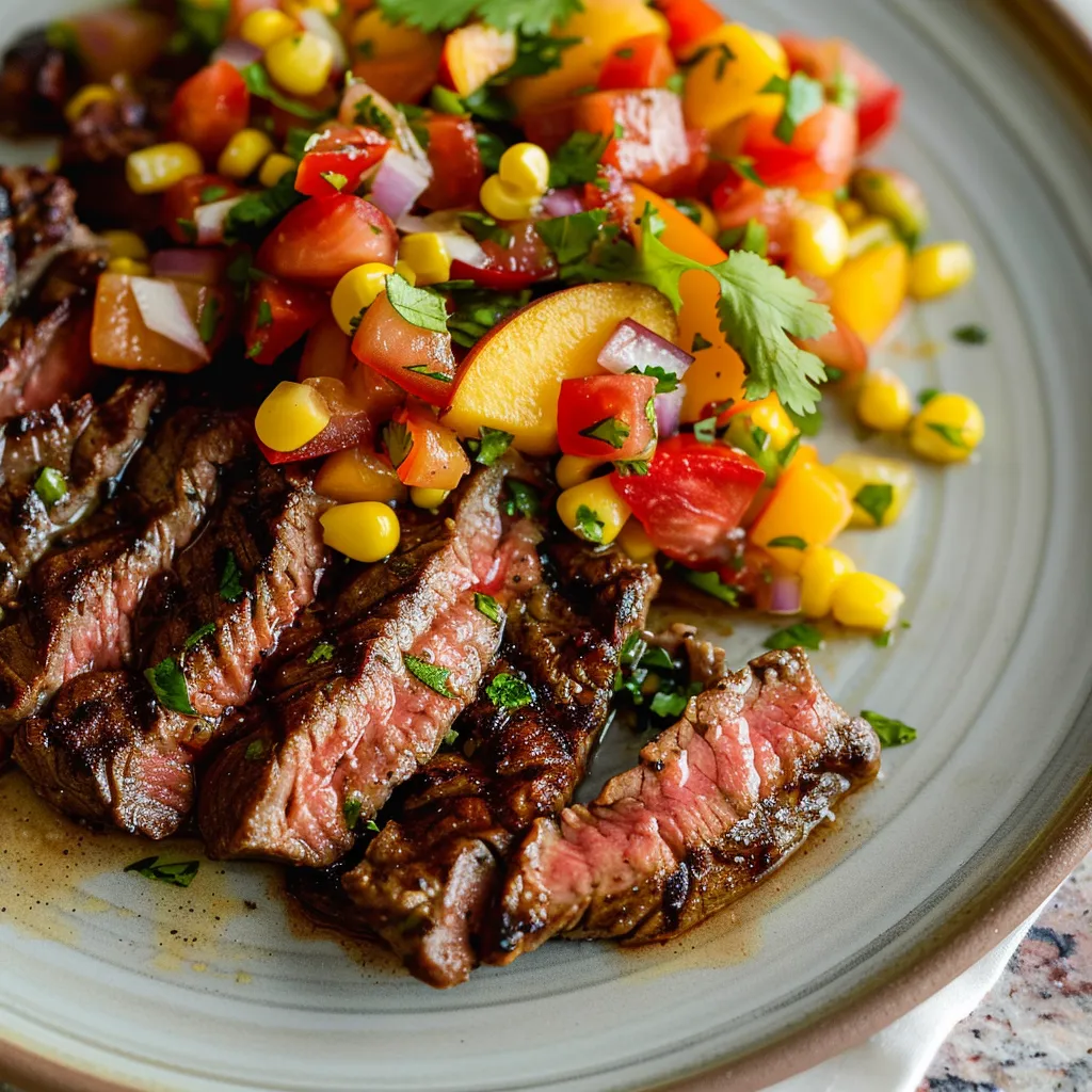 Savory Skirt Steak with Zesty Corn-Peach Salsa Recipe