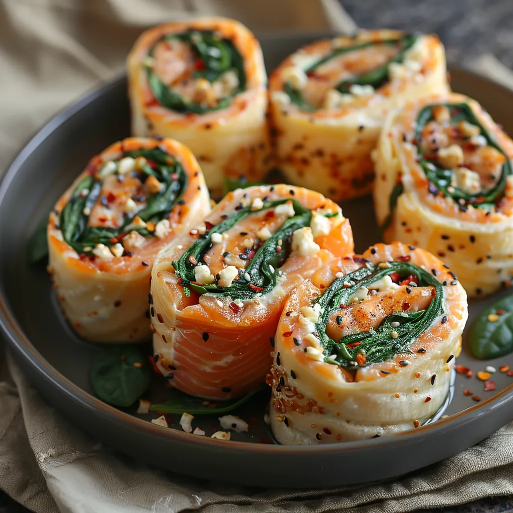 Savory Spinach Feta Stuffed Salmon Pinwheels Recipe