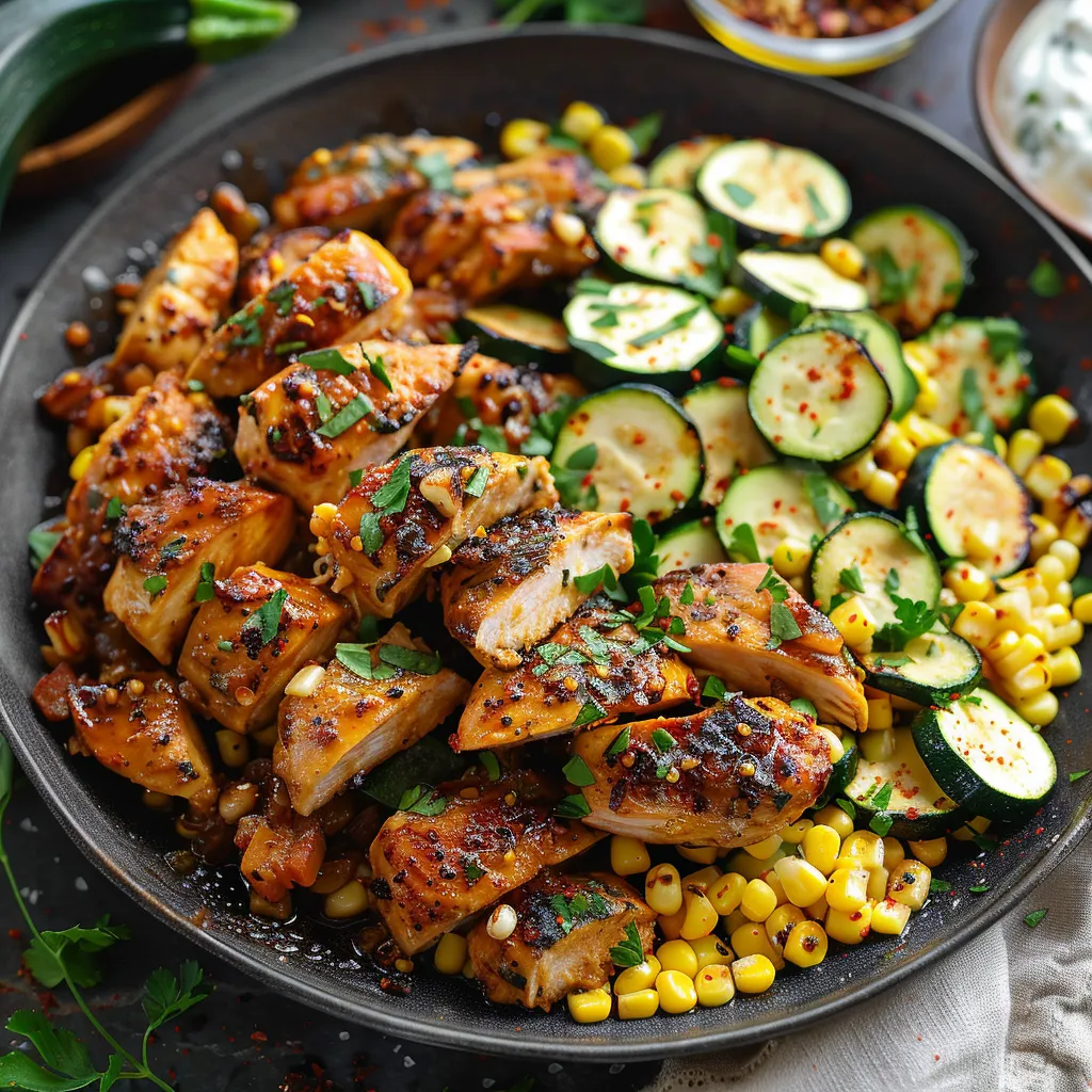 Mouthwatering Garlic Butter Chicken with Zucchini and Corn