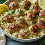 Greek Chicken Meatballs with Lemon Orzo