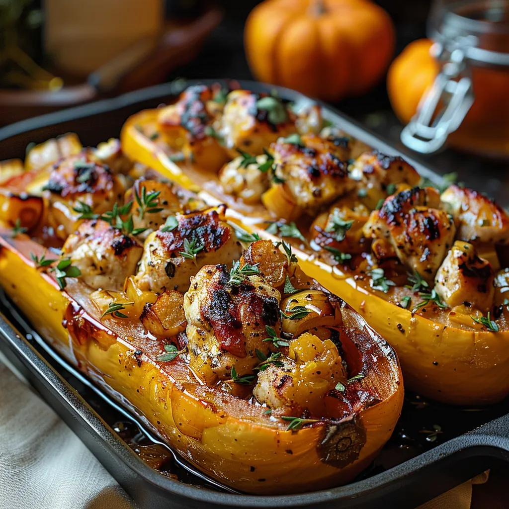 Honey Roasted Butternut Squash Stuffed with Chicken