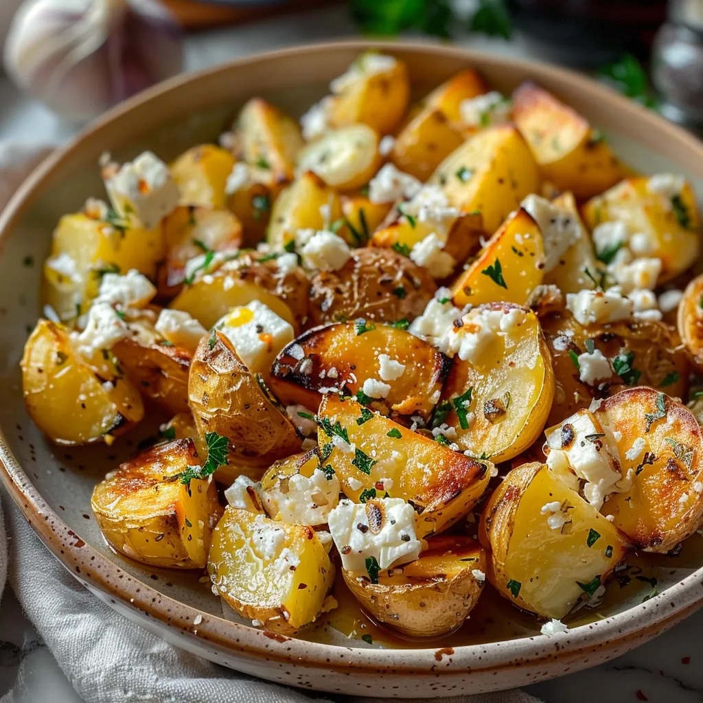 Savory Roasted Potatoes with Creamy Baked Feta and Garlic