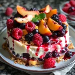 SUMMER BERRY AND PEACH CHEESECAKE
