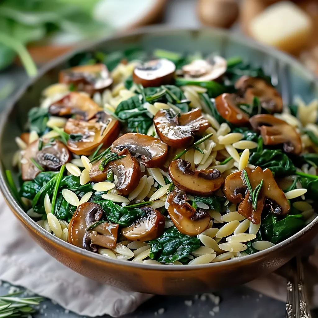 Delicious Spinach Mushroom Orzo Quick Healthy Recipe