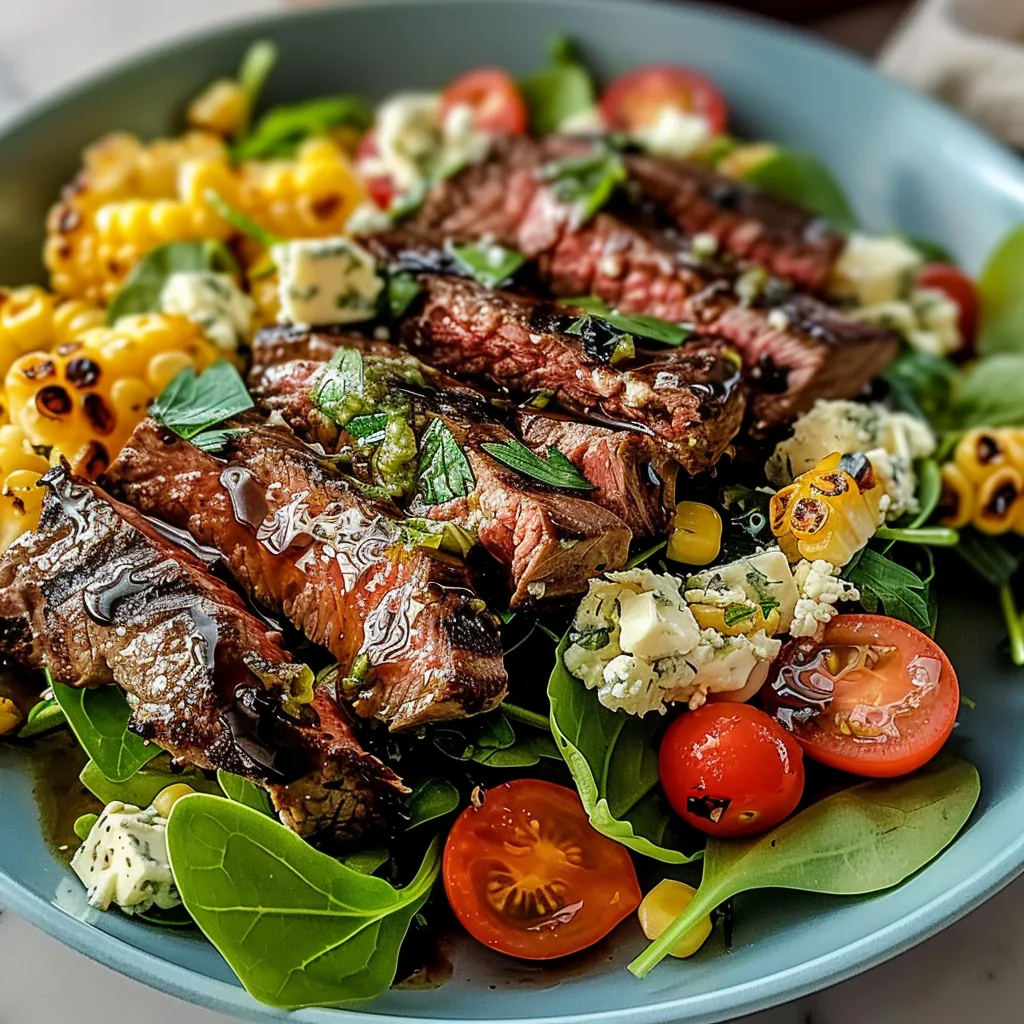 Balsamic Steak Gorgonzola Salad with Grilled Corn