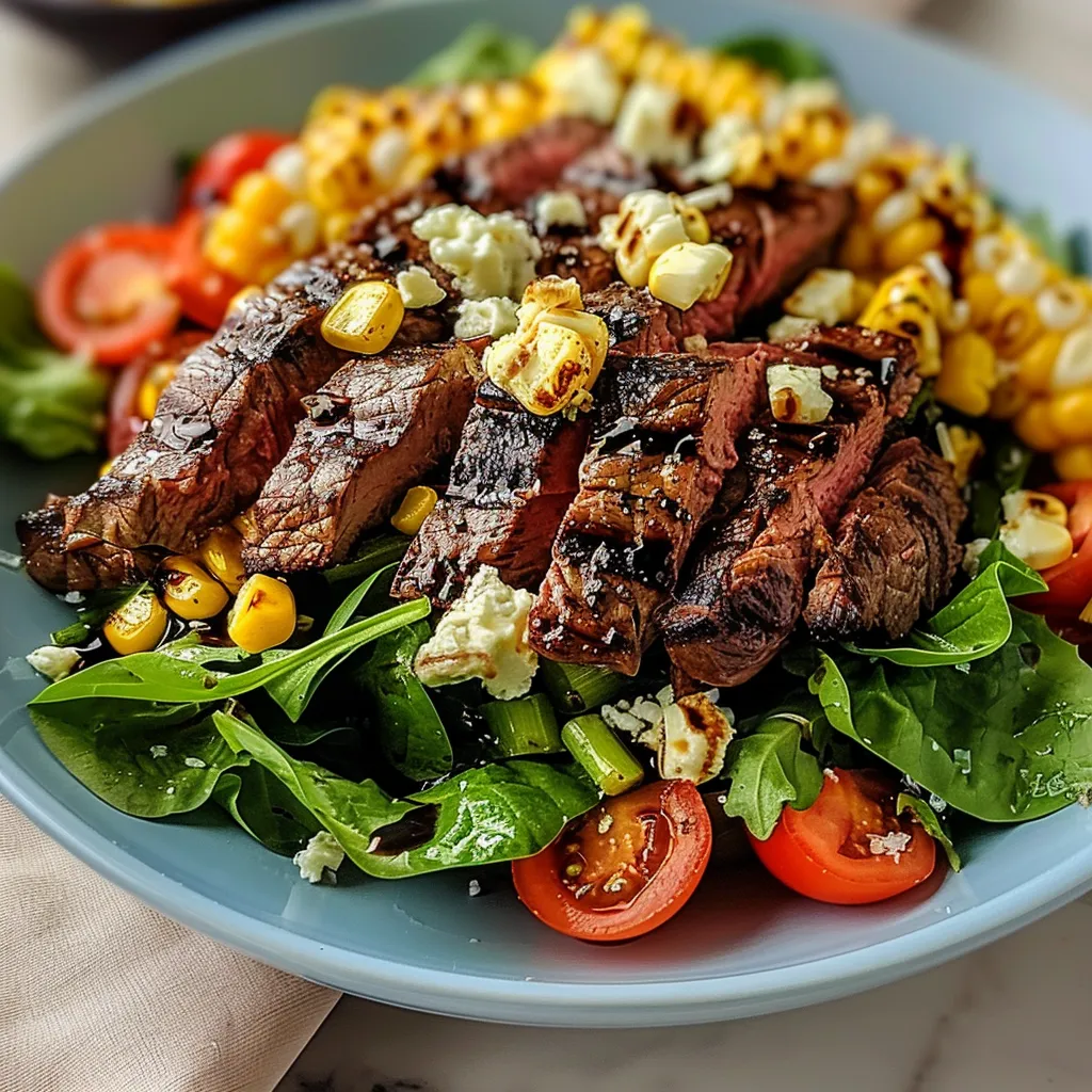 Savory Balsamic Steak Gorgonzola Salad With Grilled Corn Delight
