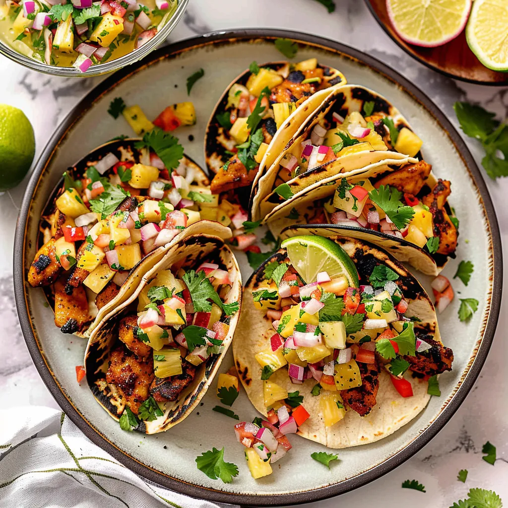 CHILI LIME CHICKEN TACOS WITH GRILLED PINEAPPLE SALSA