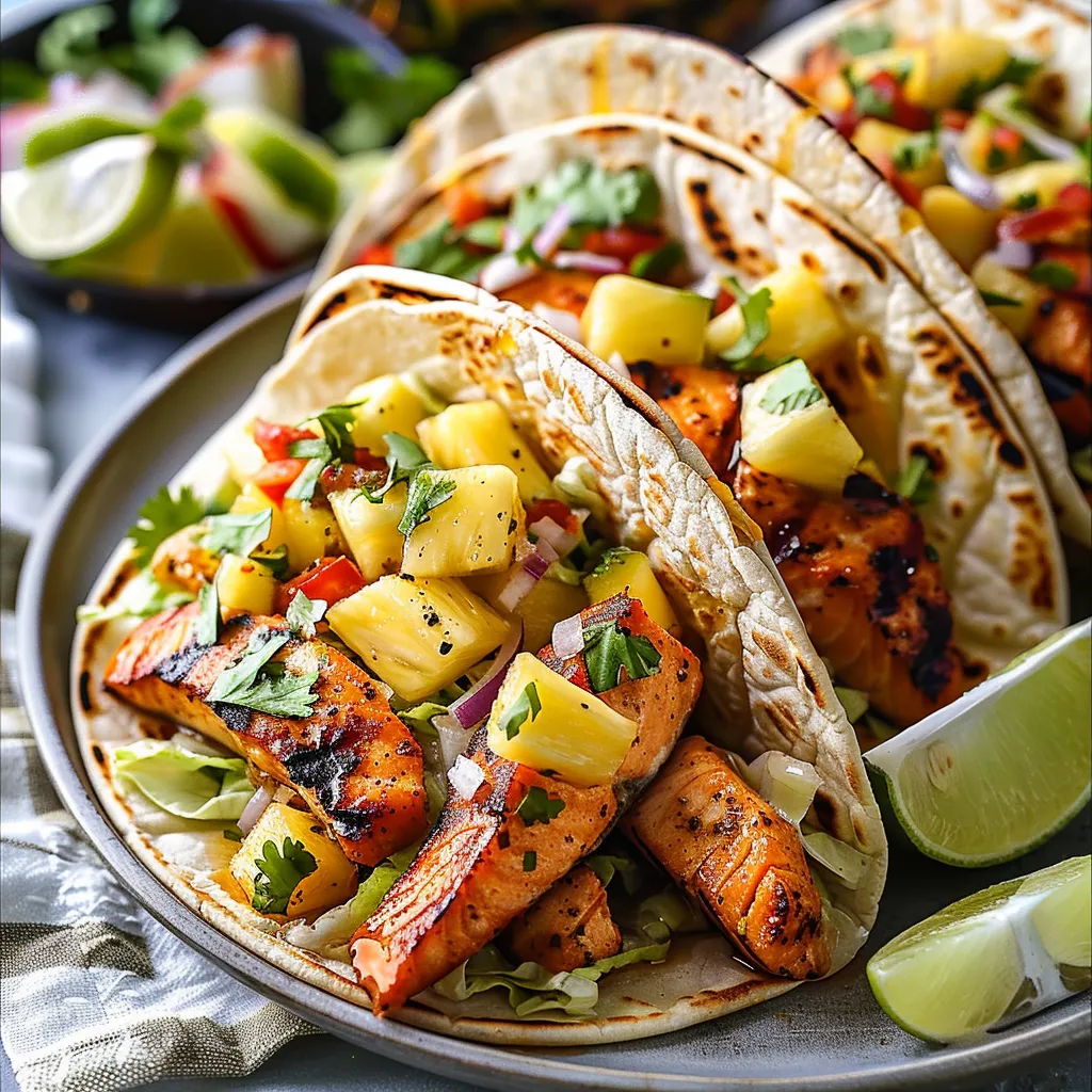 Chipotle Honey Salmon Tacos with Pineapple Salsa