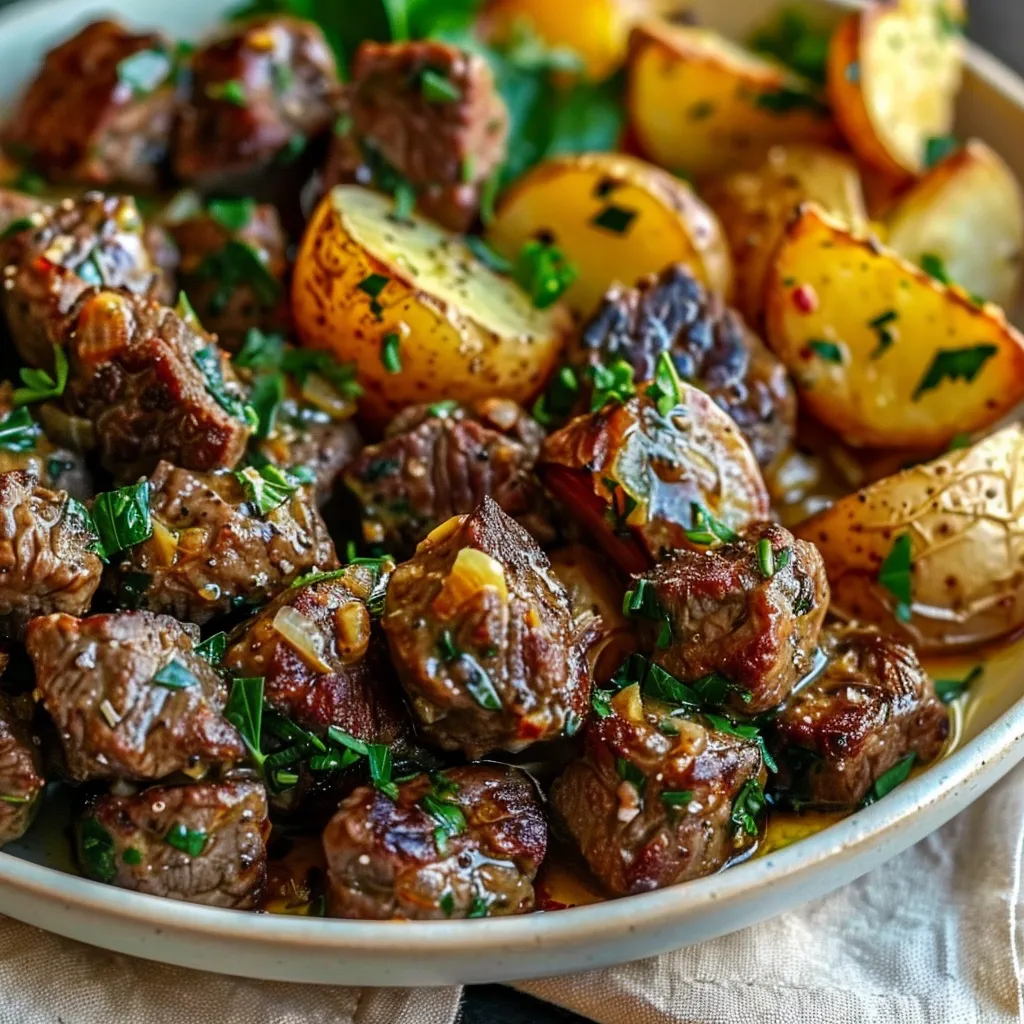 Sizzling Garlic Butter Beef Bites & Potatoes Irresistible