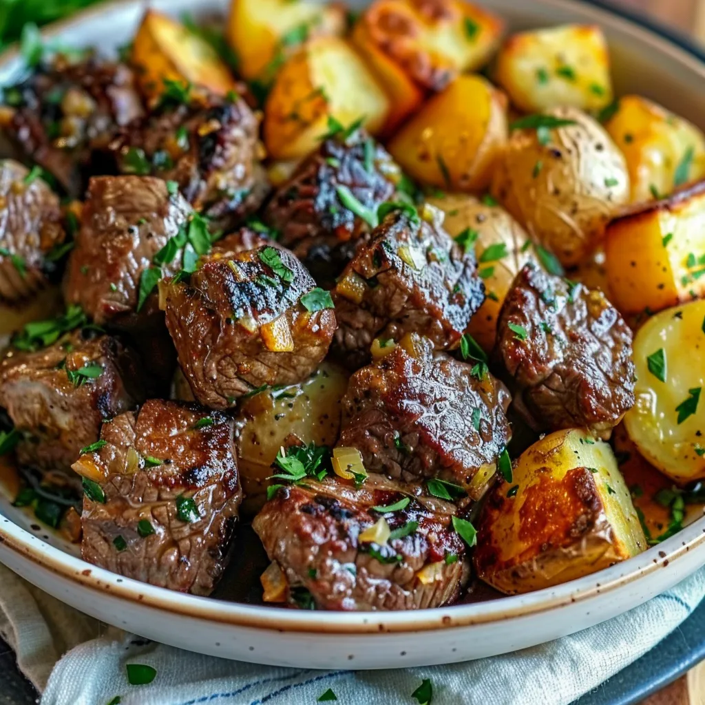 Garlic Butter Beef Bites & Potatoes