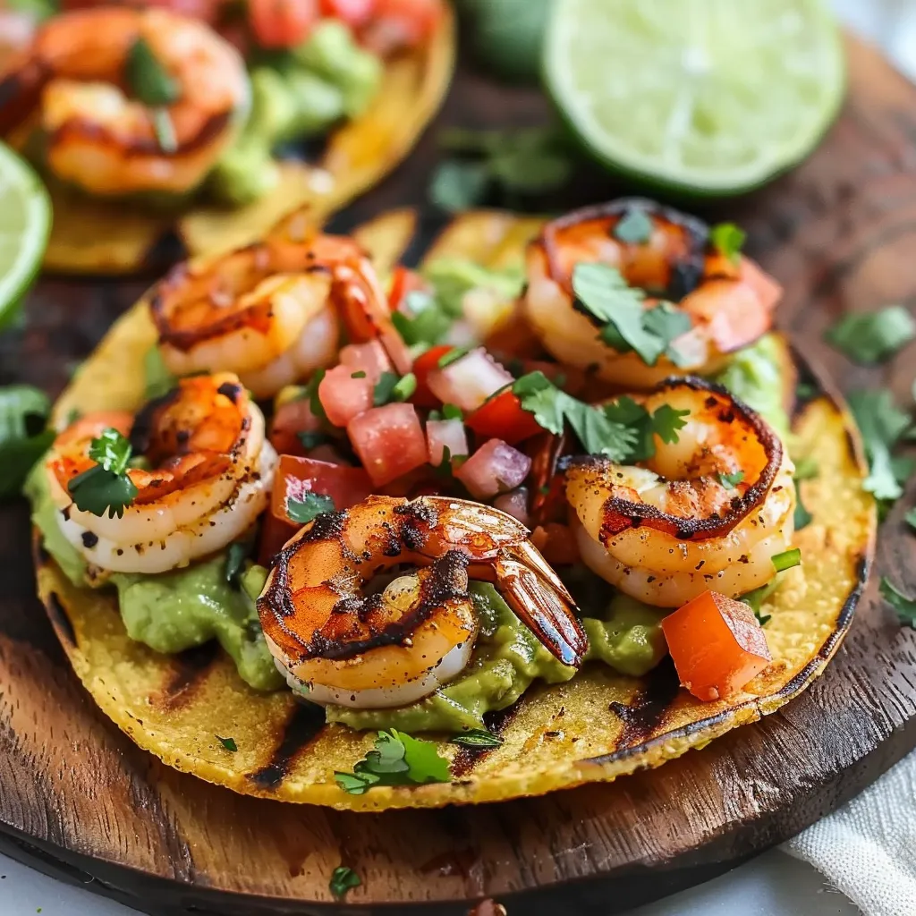 Delicious Grilled Shrimp Tostadas with Guacamole & Pico de Gallo