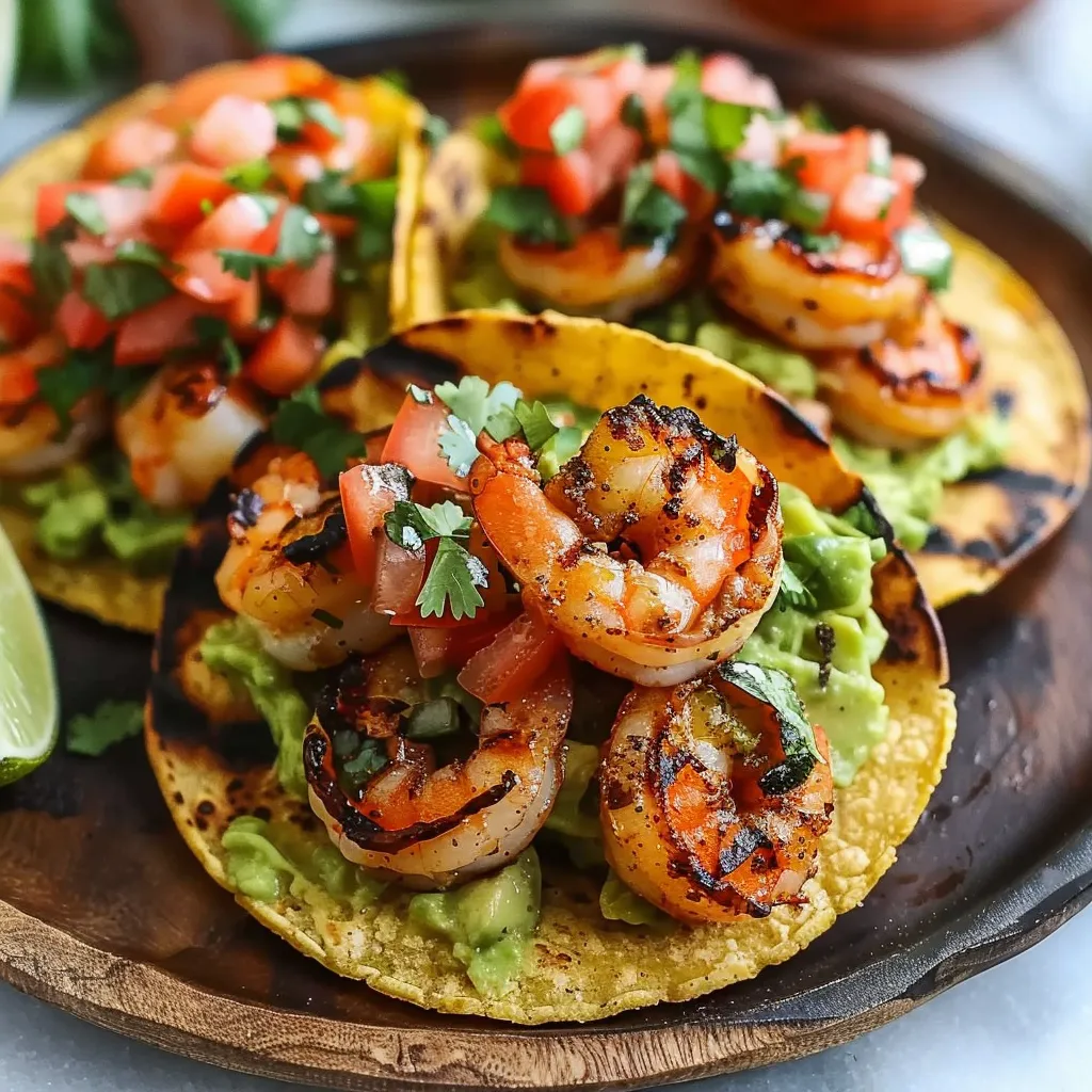 Grilled Shrimp Tostadas with Guacamole & Pico de Gallo