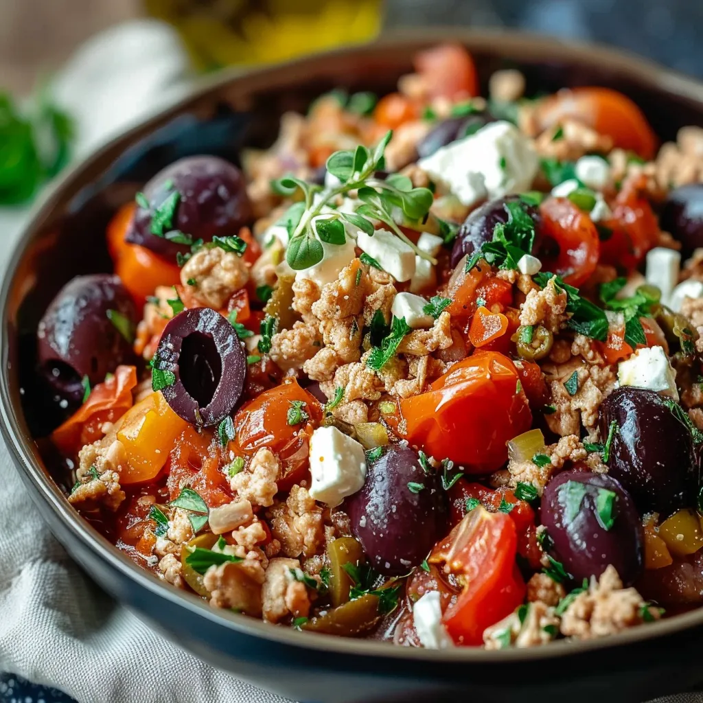 Mediterranean Keto Ground Chicken Skillet with Olives and Feta