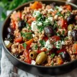 Mediterranean Keto Ground Chicken Skillet with Olives and Feta