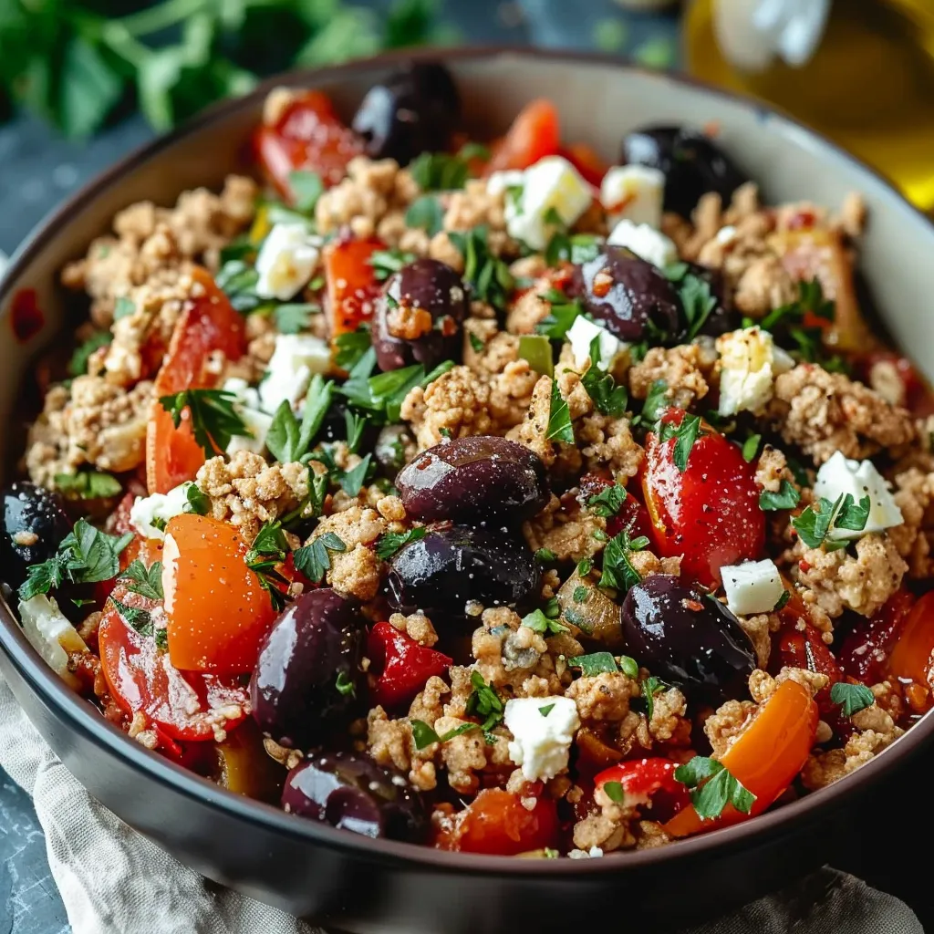Mediterranean Keto Ground Chicken Skillet with Olives and Feta