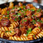 One-Skillet Spicy Honey BBQ Sausage & Pasta
