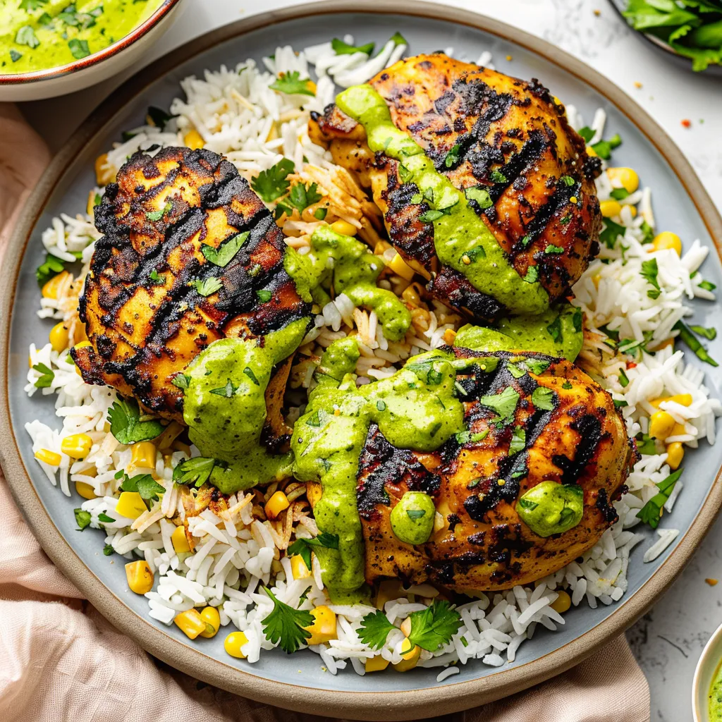 Savory Peruvian Chicken & Rice with Zesty Green Sauce Recipe