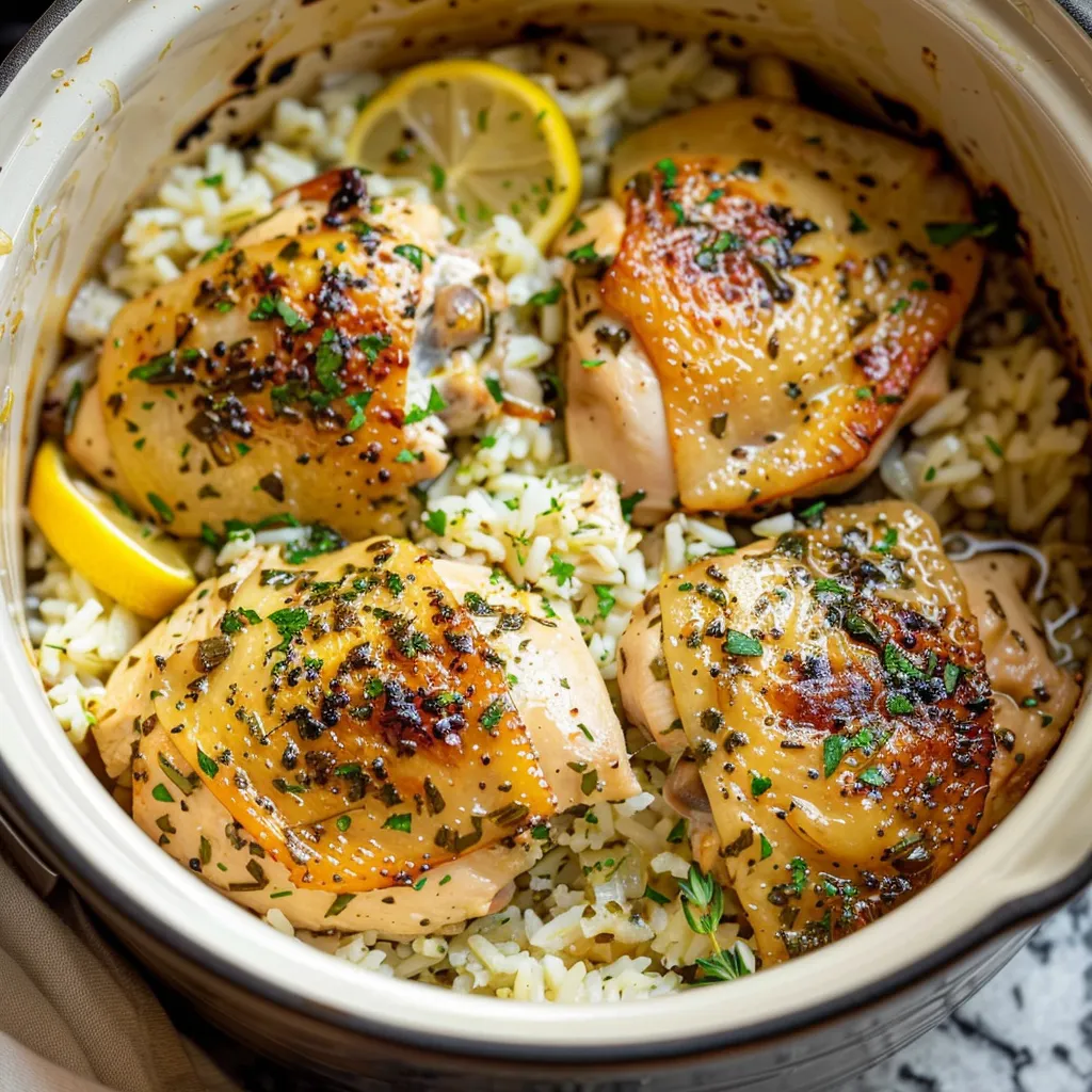 Slow Cooker Lemon Herb Chicken and Rice