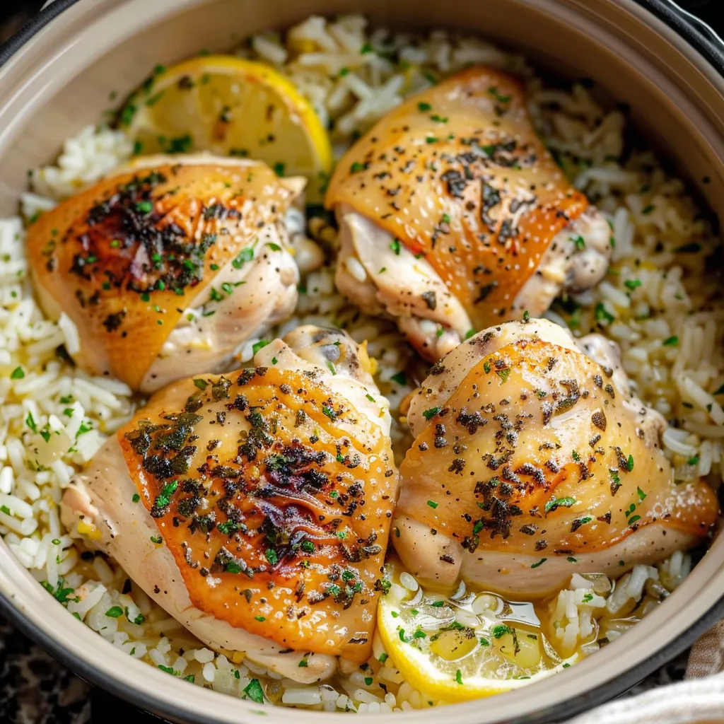 Slow Cooker Lemon Herb Chicken and Rice