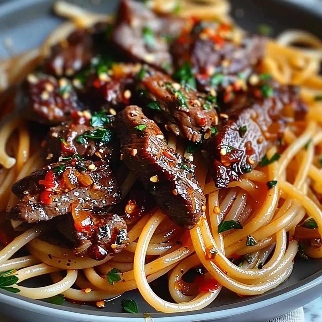 Irresistible Sweet And Spicy Garlic Steak Pasta Recipe Delight