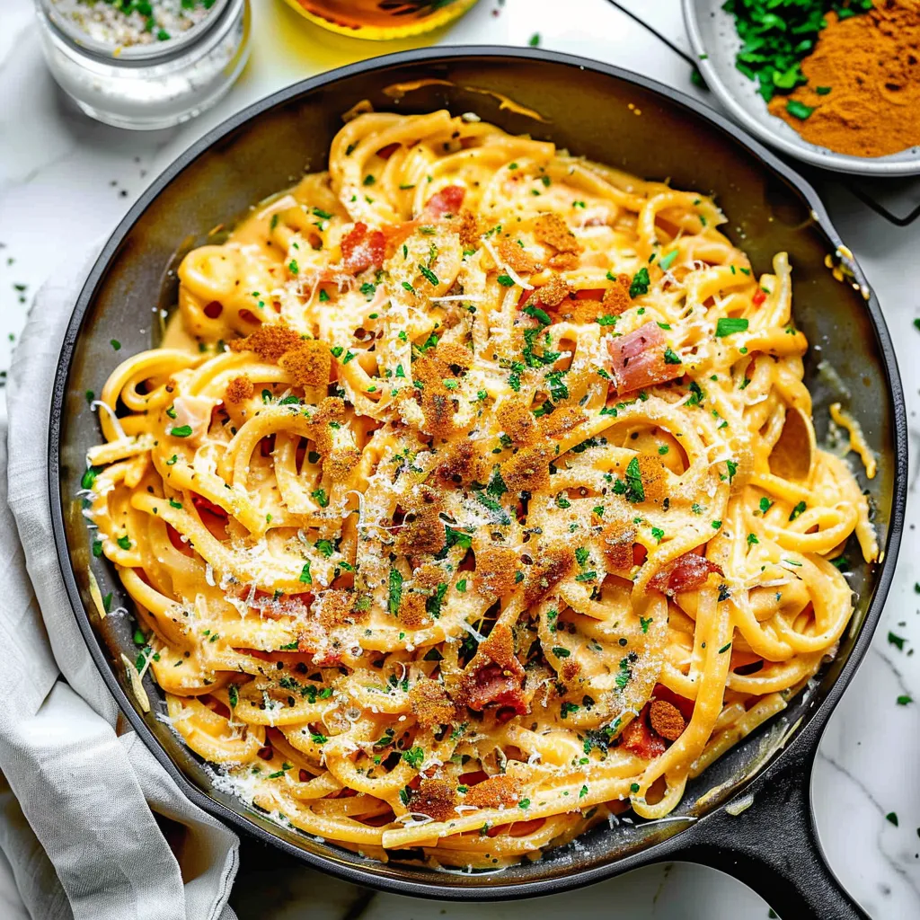 Creamy Pumpkin Alfredo Pasta with Crispy Prosciutto