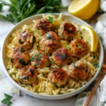 Greek Chicken Meatballs with Lemon Orzo