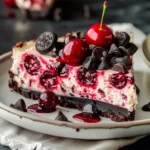 Oreo Cherry Chocolate Chip No-Bake Cheesecake