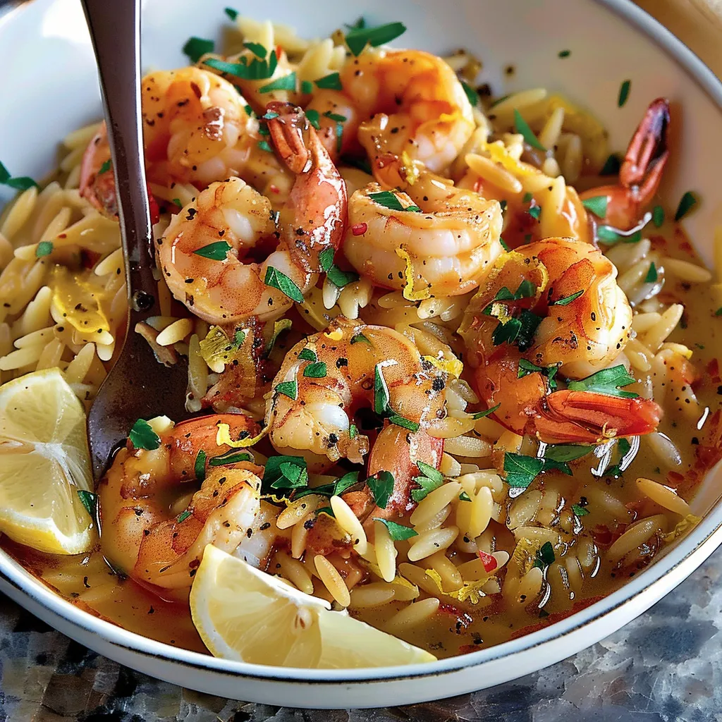 shrimp orzo in lemon garlic sauce