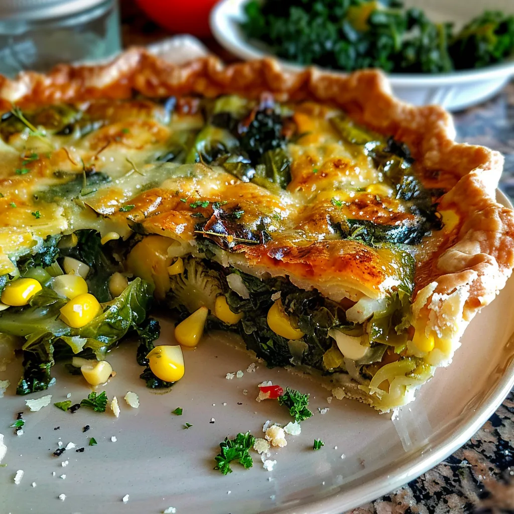 Brussels Sprout, Kale and Corn Pie