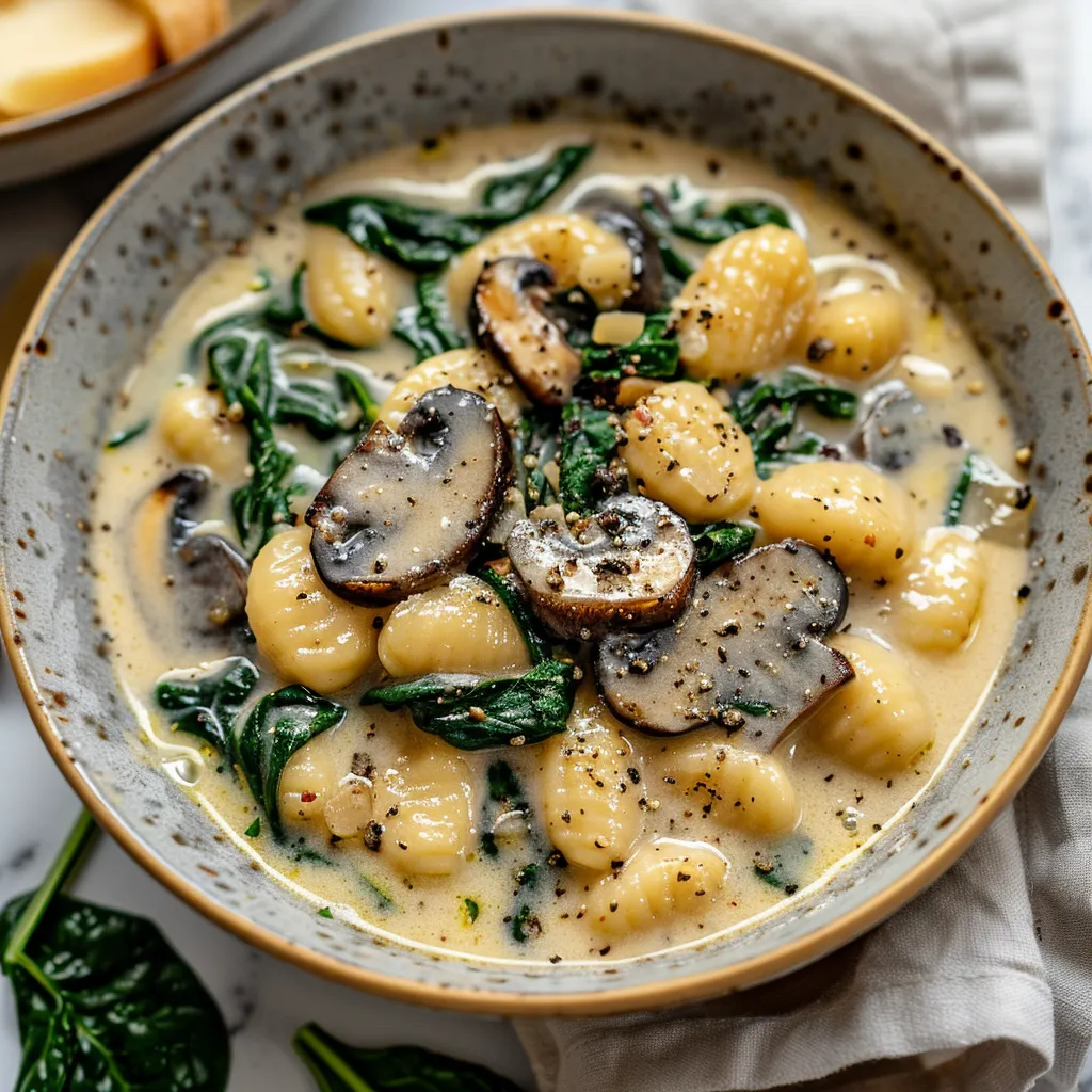 CREAMY SPINACH AND MUSHROOM GNOCCHI SOUP