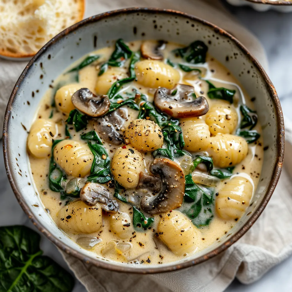 CREAMY SPINACH AND MUSHROOM GNOCCHI SOUP