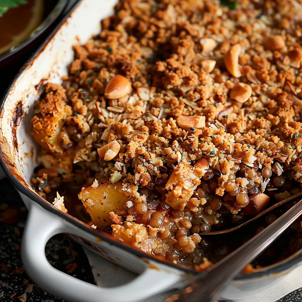 Delicious Lentil Bake with Savory Nut Crumble Topping Recipe