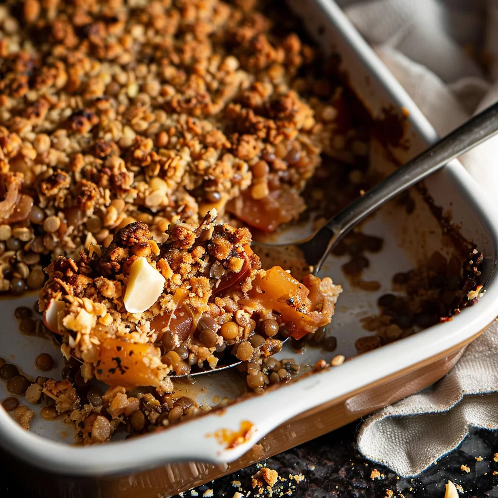 Lentil Bake with a Savoury Nut Crumble Topping