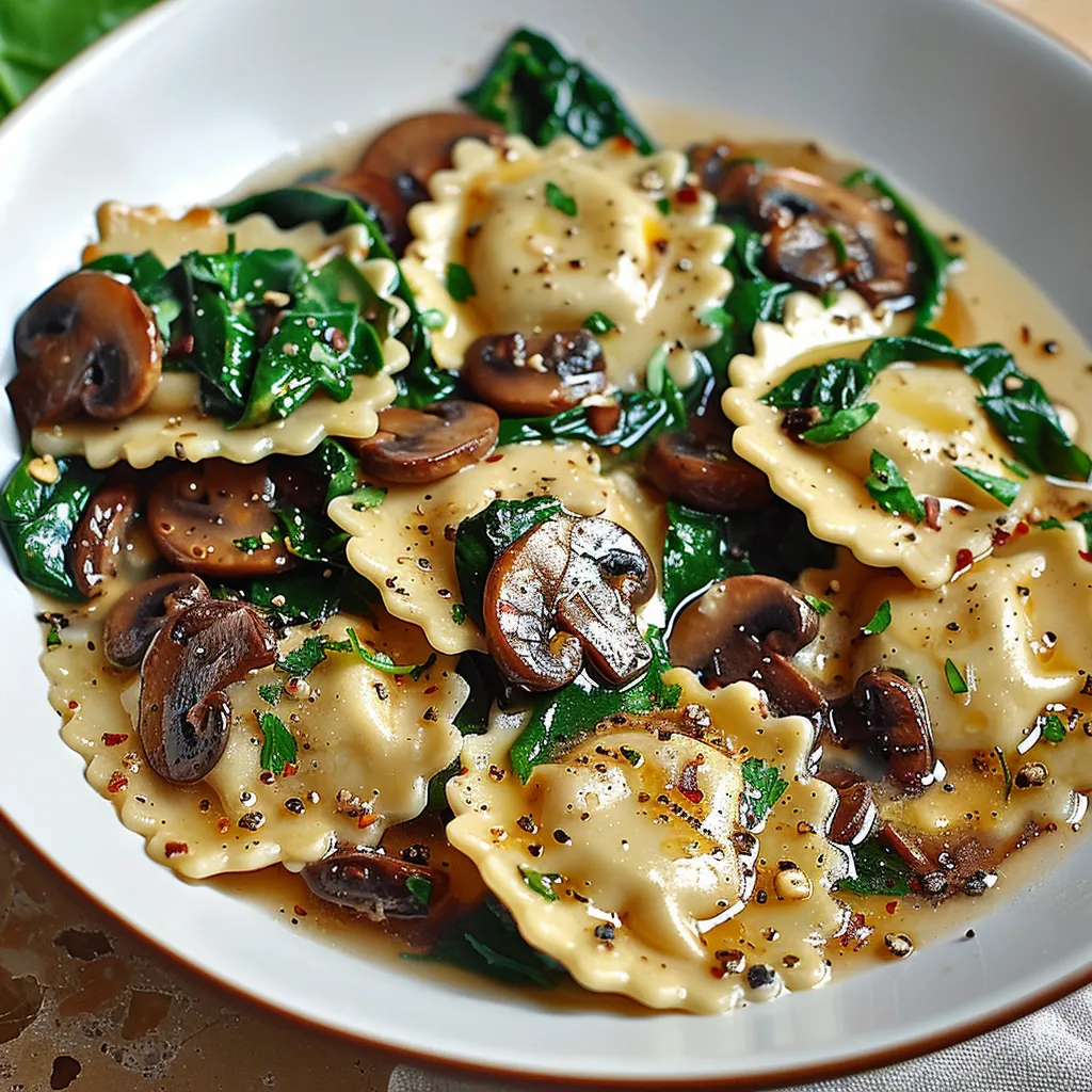 Mushroom Ravioli with Spinach