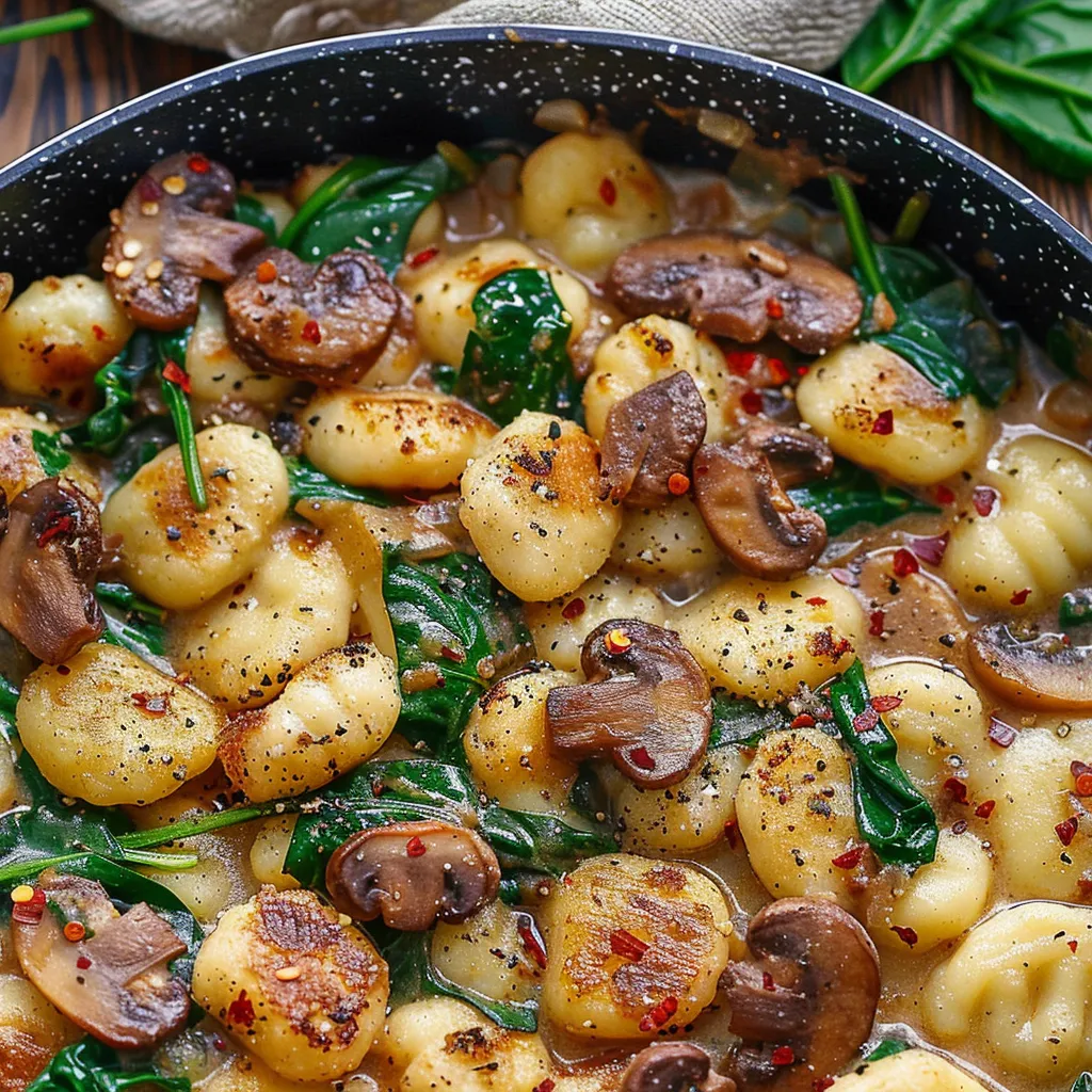 Delicious One-Pan Gnocchi with Spinach And Mushrooms Recipe