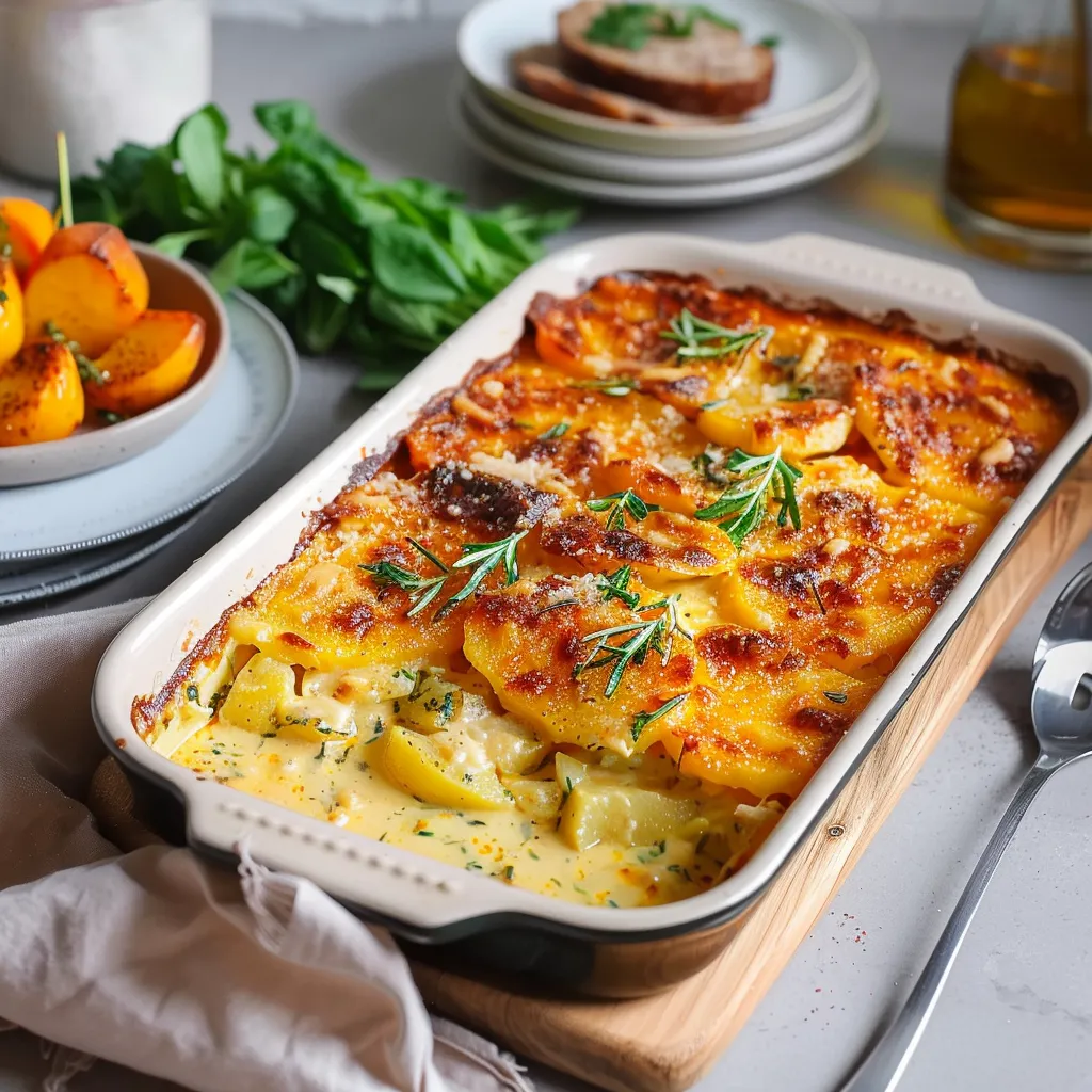 Delicious Pumpkin And Potato Gratin with Savory Comt Cheese
