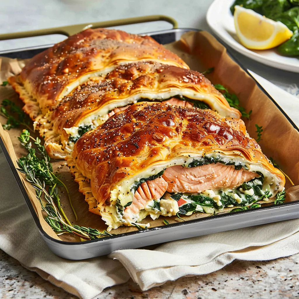 Irresistible Spinach Cheese Stuffed Salmon Wellington Recipe