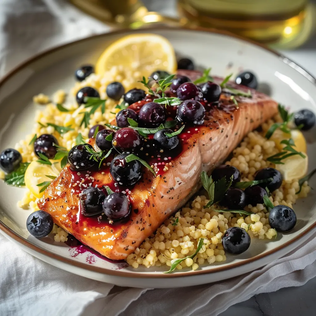 Blueberry Glazed Salmon with Lemon Herb Couscous
