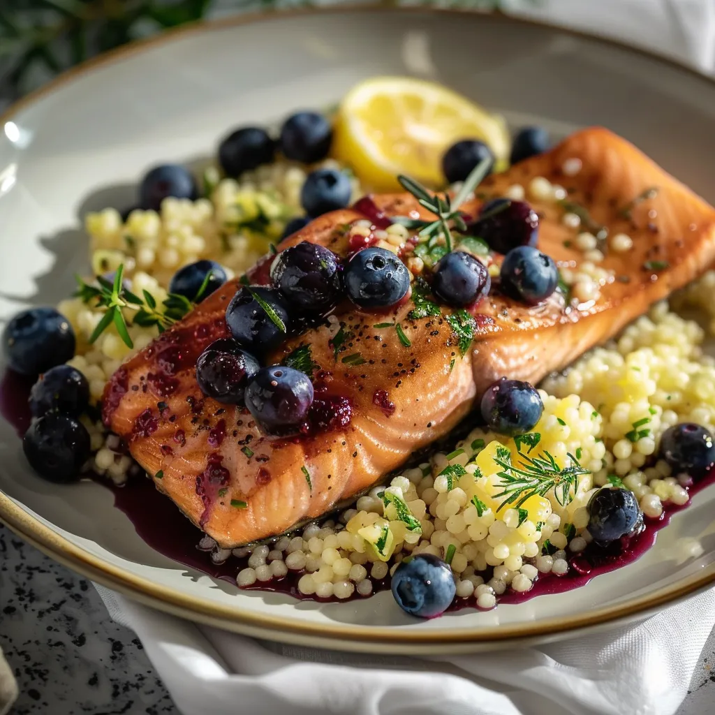 Powerful Blueberry Glazed Salmon Lemon Herb Couscous Recipe