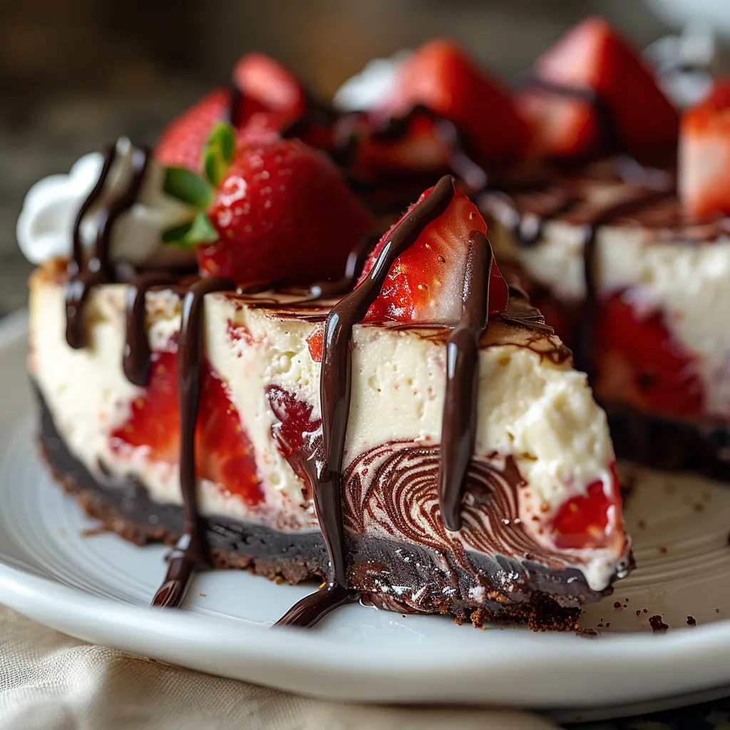 Indulge in Rich Chocolate Strawberry Swirl Cheesecake Delight