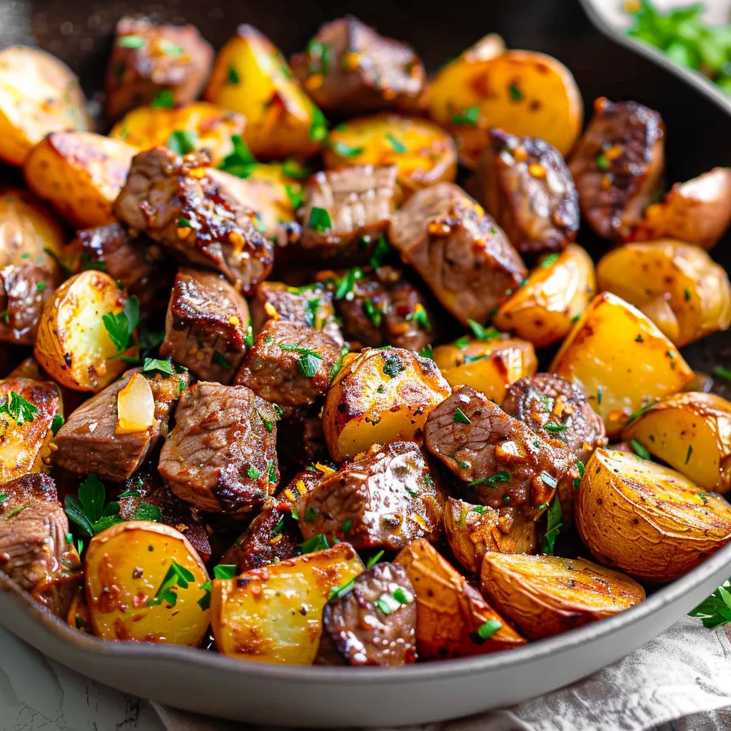 Garlic Butter Beef Bites and Potatoes