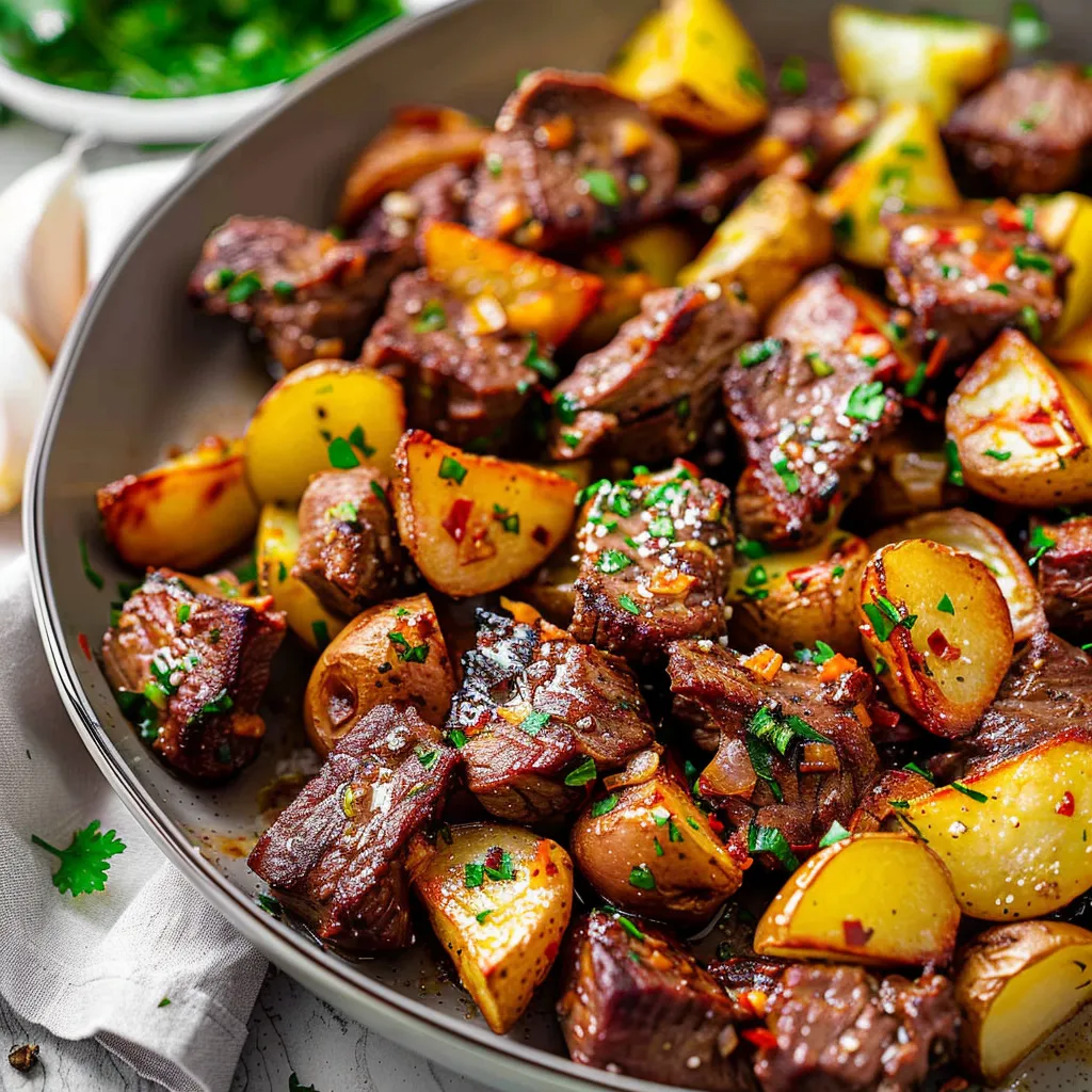 Savory Garlic Butter Beef Bites Crispy Potatoes Recipe