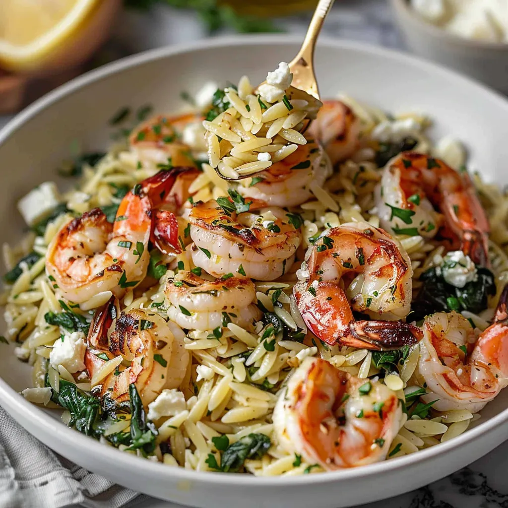 Lemon Feta Orzo Roasted Shrimp