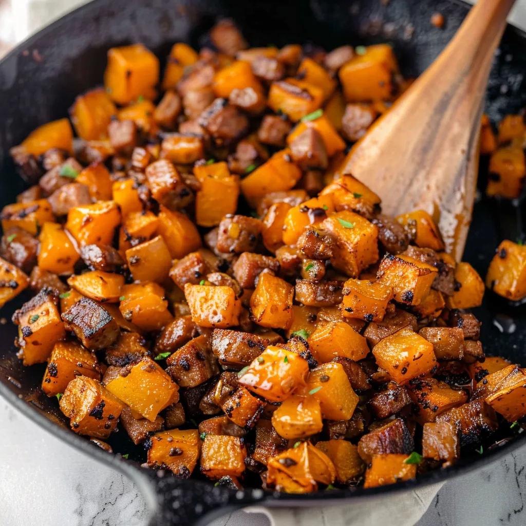 MAPLE SAUSAGE SWEET POTATO HASH