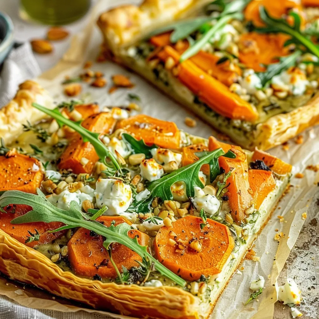 Savory Roasted Carrot Puff Pastry Tart with Herbed Goat Cheese