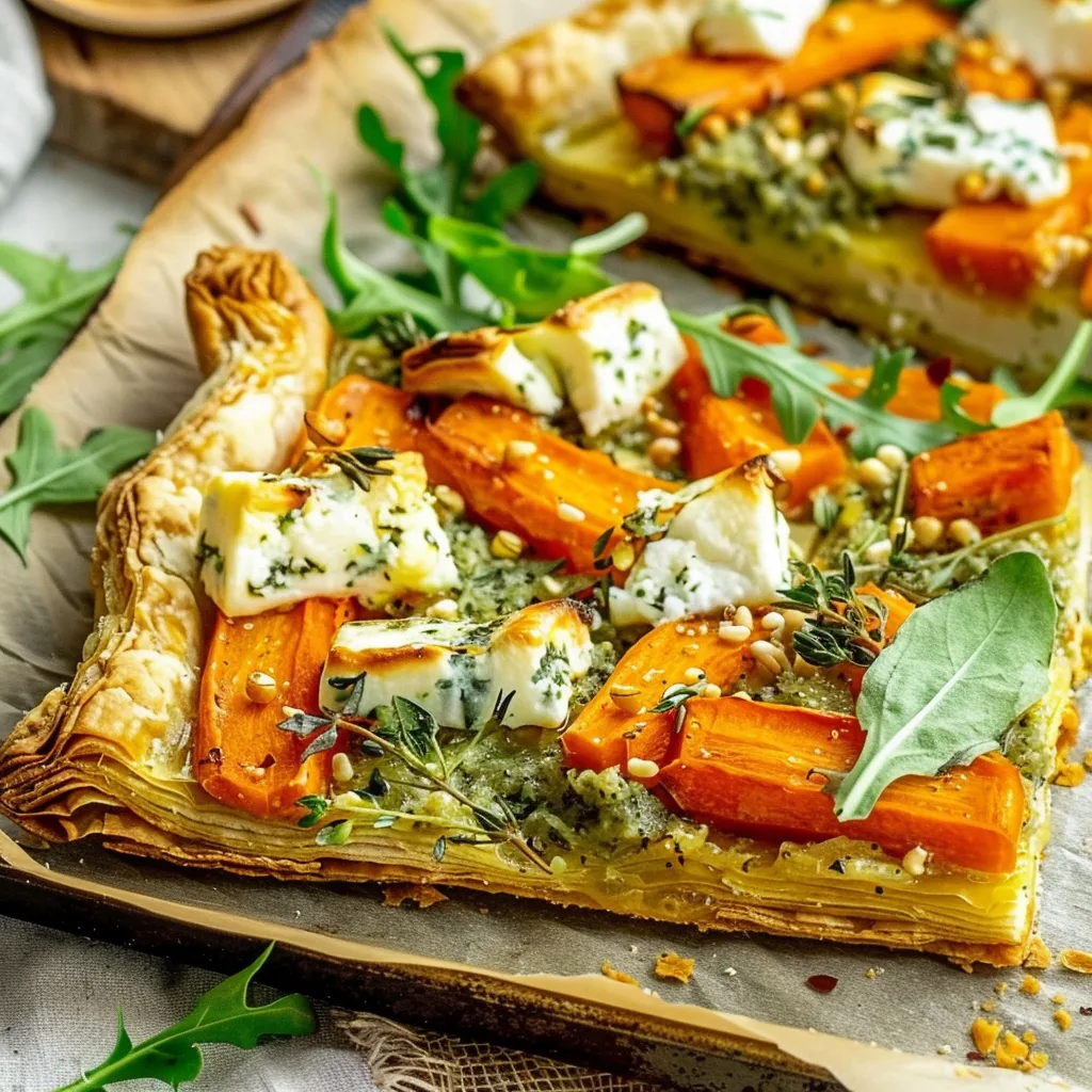 Roasted Carrot Puff Pastry Tart with Herbed Goat Cheese
