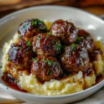 Salisbury Steak Meatballs With Garlic Herb Mashed Potatoes