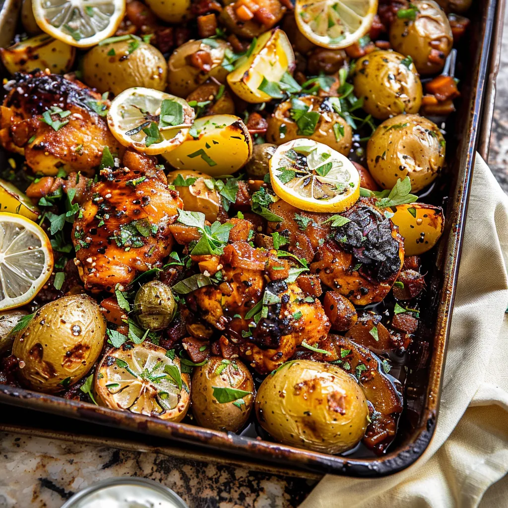 Savory Sheet Pan Lemon Balsamic Chicken Potatoes Recipe
